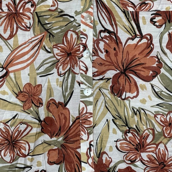Preswick & Moore 2X Top Shirt Brown Floral Flower Button Up Short Sleeve V Neck - Picture 3 of 7
